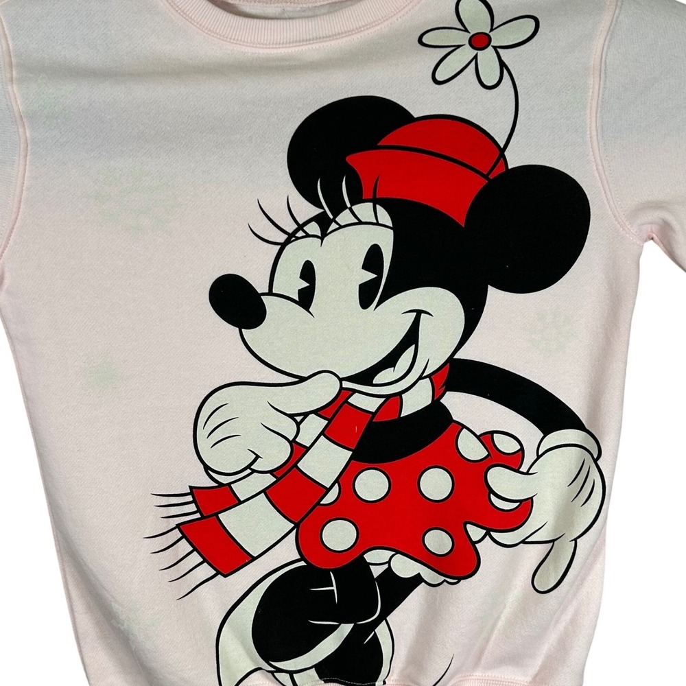 Disney Minnie Mouse Pink Crewneck Sweatshirt XS Winter Graphic Pullover New